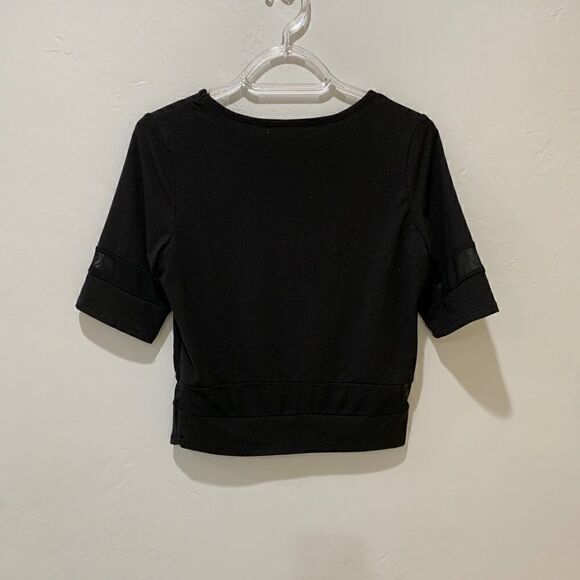 GAZE urban outfitters  black short sleeve crop top with sheer mesh panel small - Picture 5 of 10
